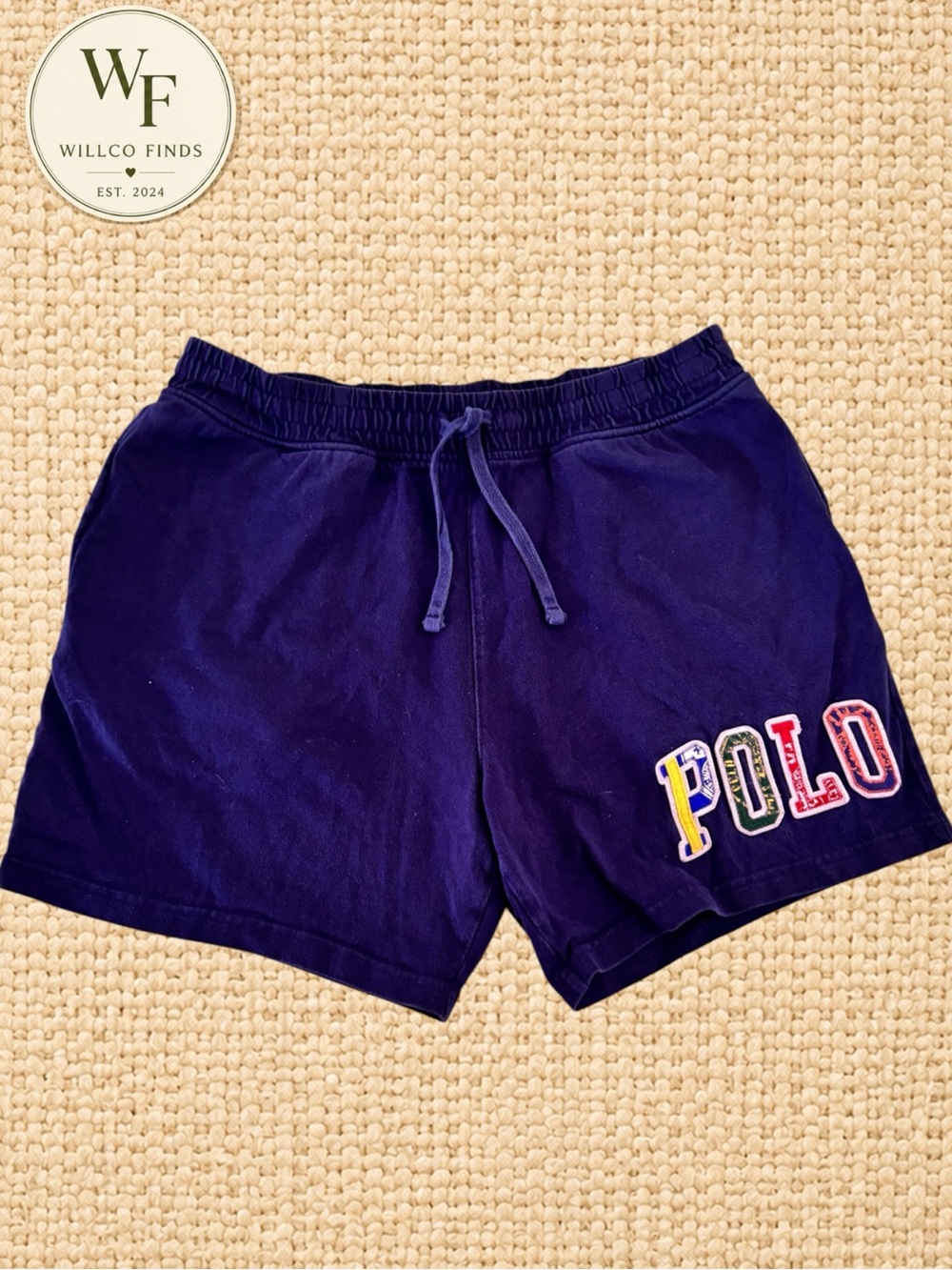Polo Ralph Lauren Men’s Navy Multicolor Patch Logo Shorts Size Medium